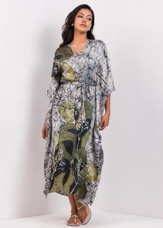 V-Neck Batik Kaftan Dress