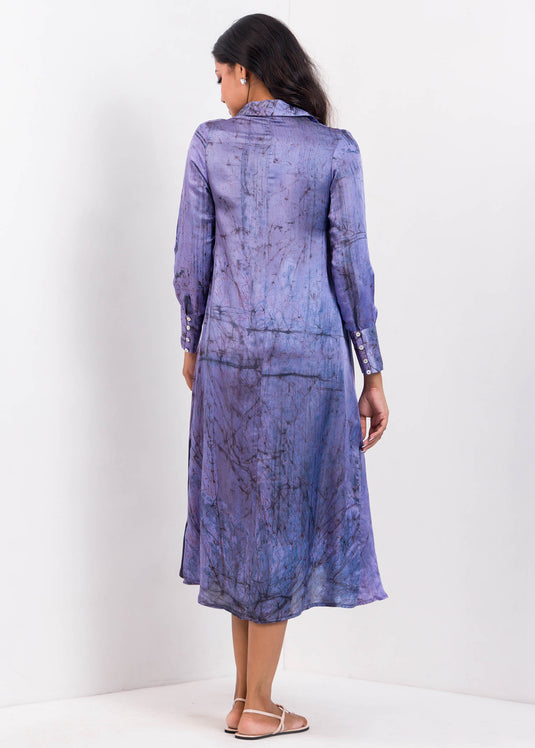 Bishop Sleeved Flared Mid - Calf Batik Dress