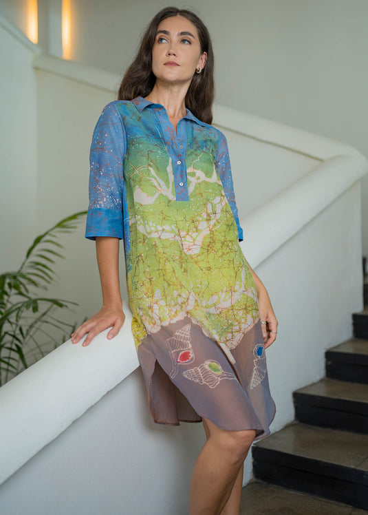 Seashell Hand Batik Printed Shirt Dress