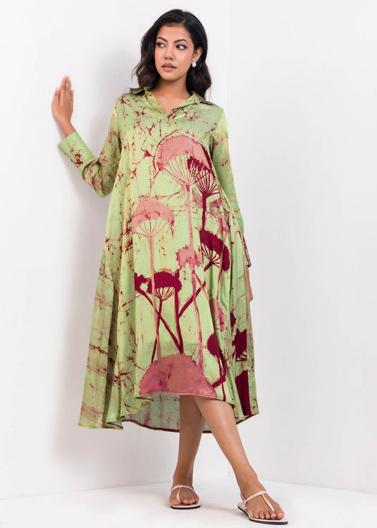 Bishop Sleeved Flared Mid - Calf Batik Dress