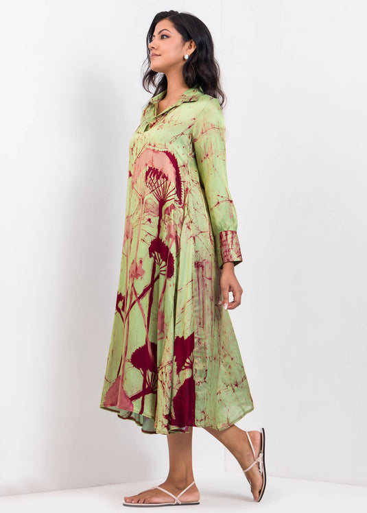 Bishop Sleeved Flared Mid - Calf Batik Dress