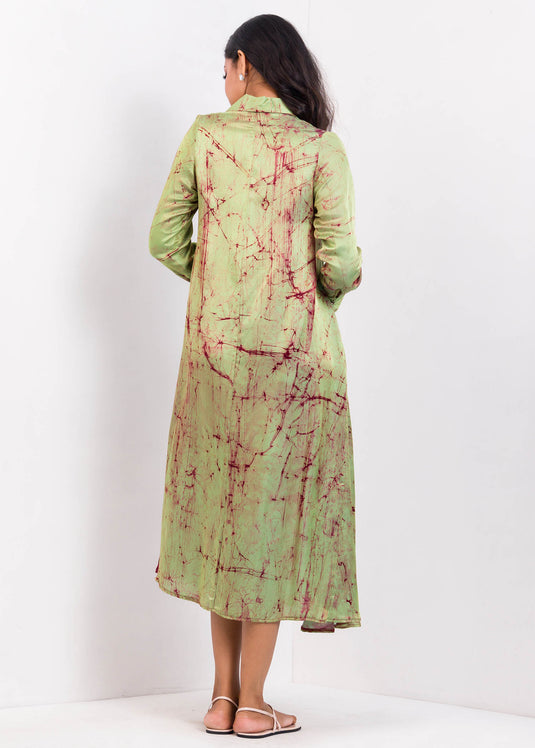 Bishop Sleeved Flared Mid - Calf Batik Dress