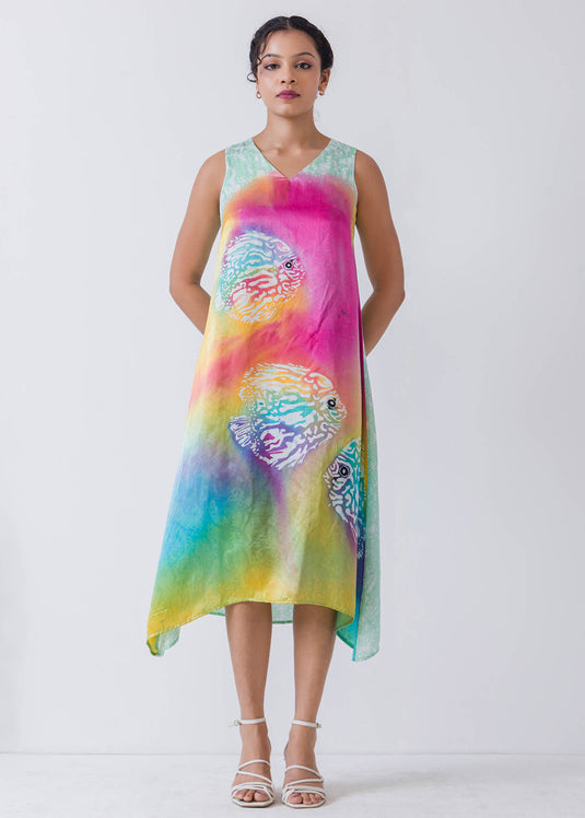 Multi Coloured Sleeveless Batik Dress