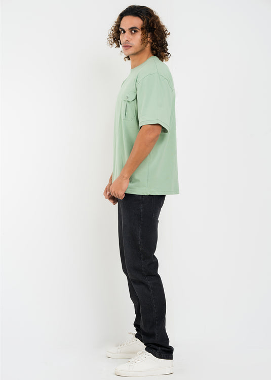 Mens Oversized Crew Neck T-Shirt With Detailed Pkt.