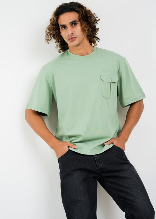 Mens Oversized Crew Neck T-Shirt With Detailed Pkt.