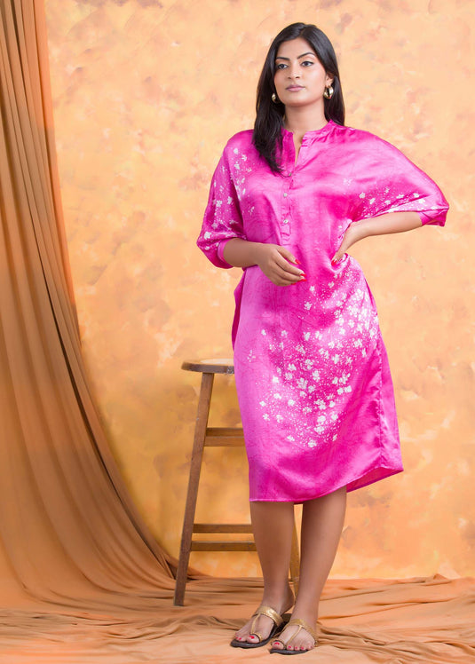 Floral detailed chineese collard short kaftan dress