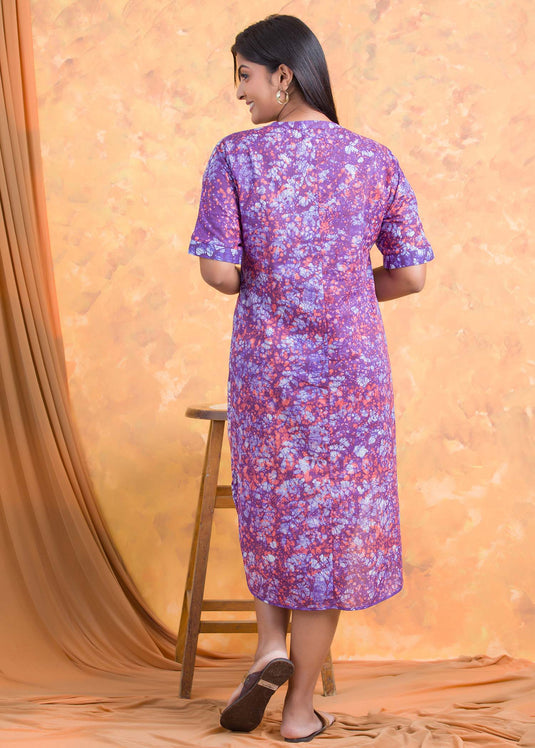 side slit detailed chineese collared Batik dress