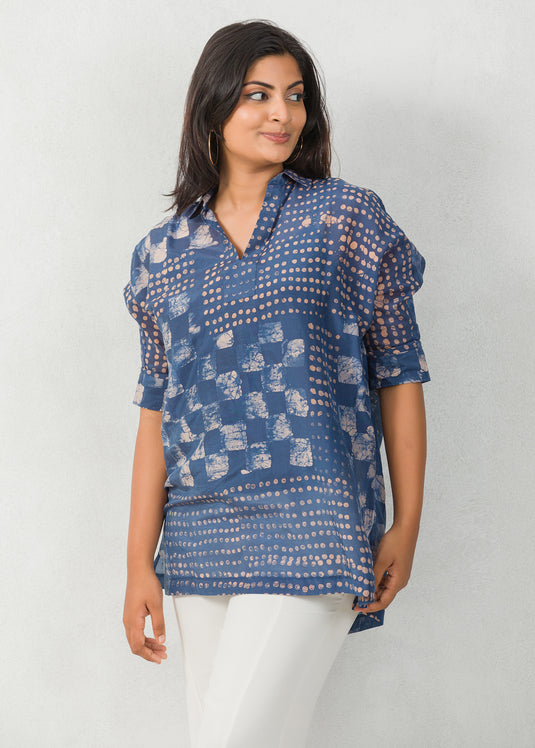 Geomatric shapes detailrd Batik kaftan top