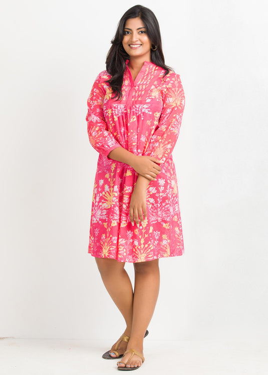 Batik Floral Detailed Knee Length Frock