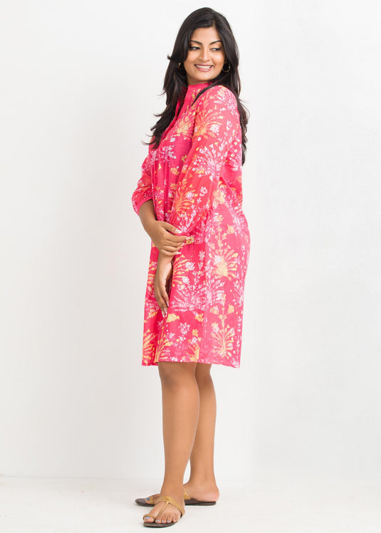 Batik Floral Detailed Knee Length Frock