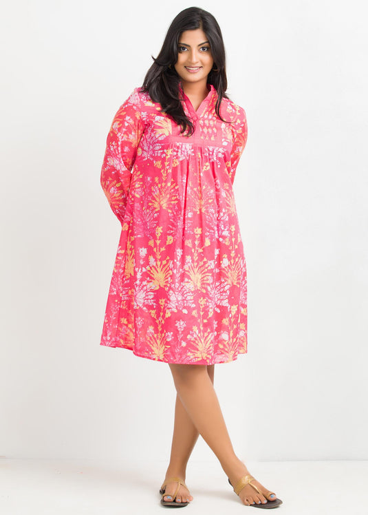 Batik Floral Detailed Knee Length Frock