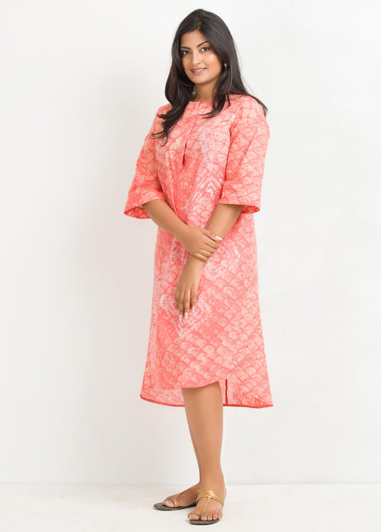 Batik block design round neck knee length dress