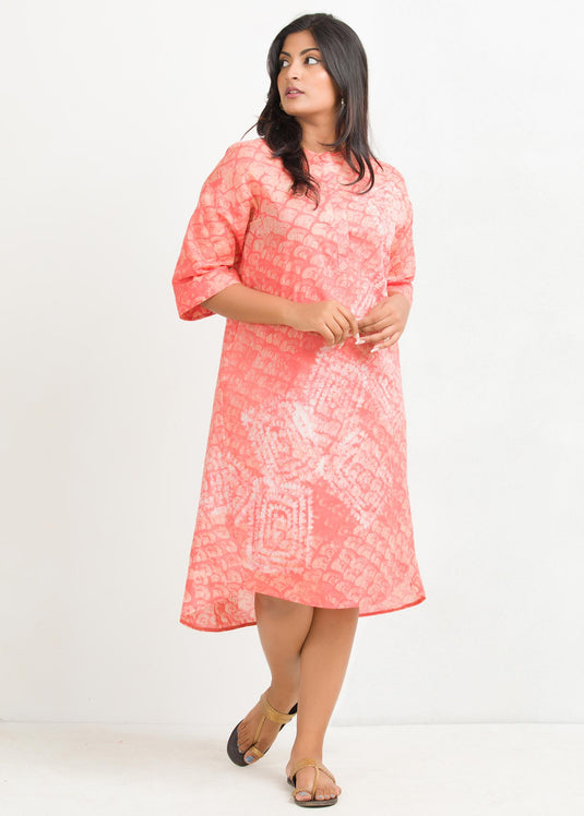 Batik block design round neck knee length dress