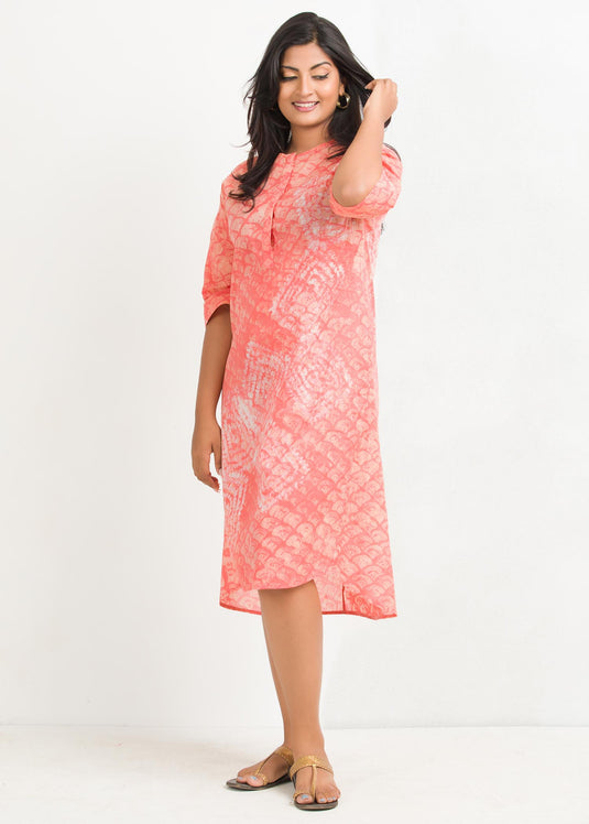 Batik block design round neck knee length dress