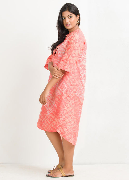 Batik block design round neck knee length dress