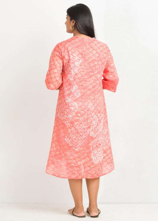 Batik block design round neck knee length dress