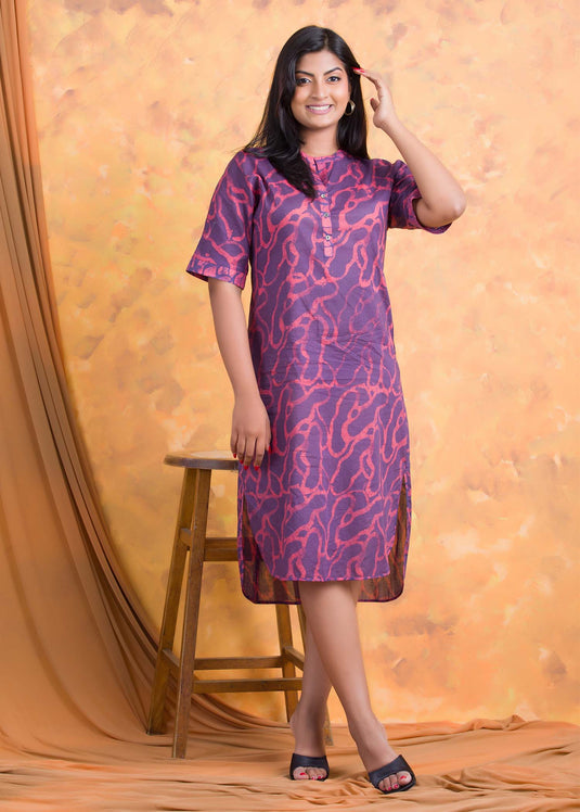 Batik block printed chineese collared dress