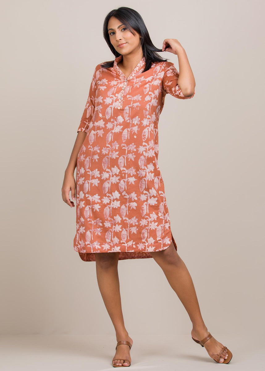 Batik Knee Length Shirt Dress 0458