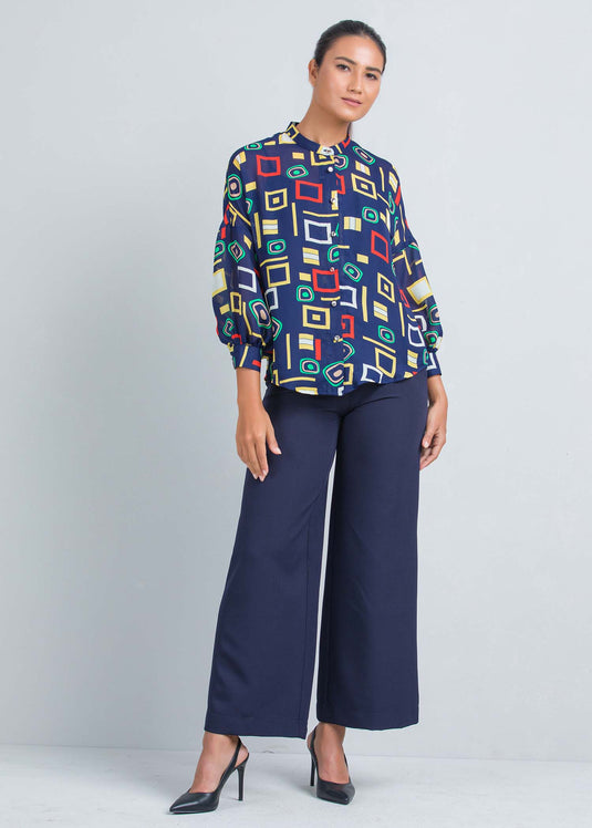 Printed blouse with drop shoulder