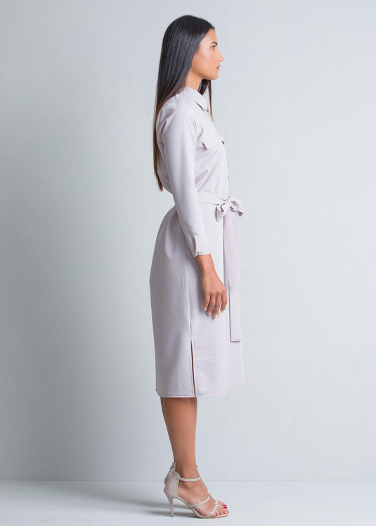 Midi length shirt dress with belt