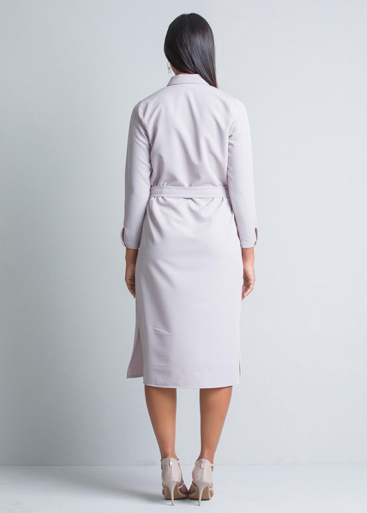 Midi length shirt dress with belt