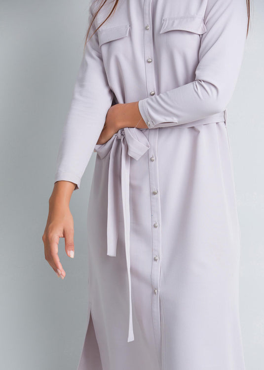 Midi length shirt dress with belt