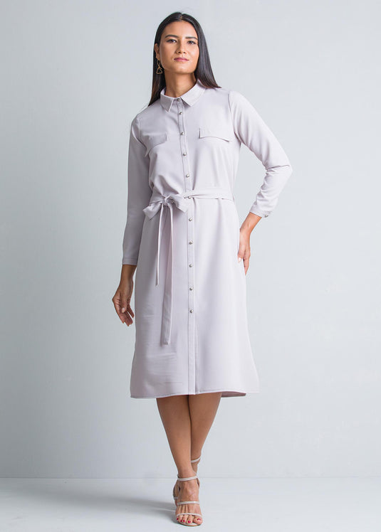 Midi length shirt dress with belt