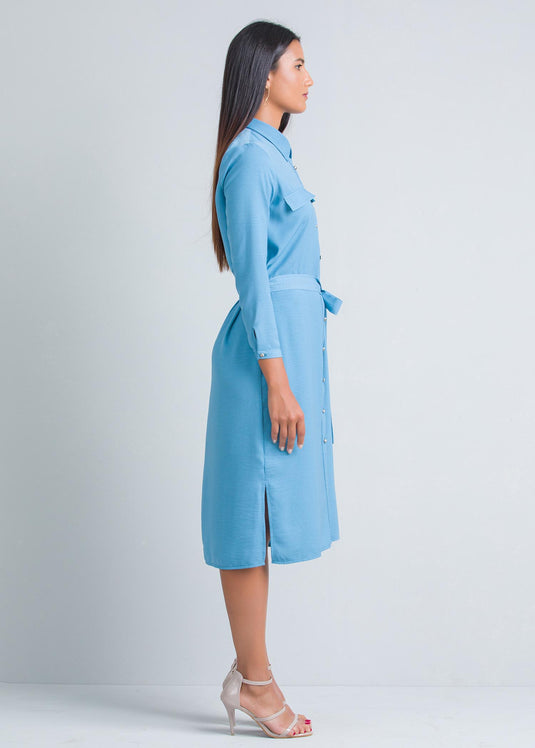 Midi length shirt dress with belt