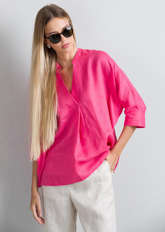 Oversized blouse with front pleat