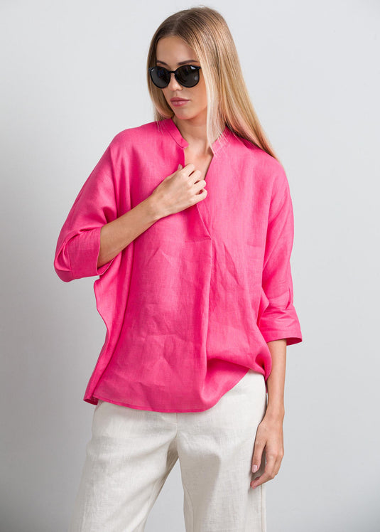 Oversized blouse with front pleat