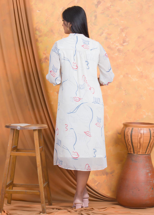 Printed dress with front yoke