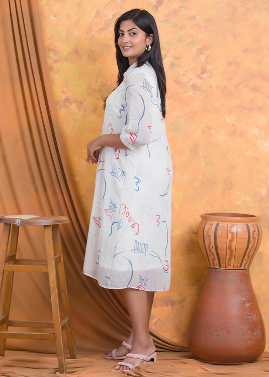 Printed dress with front yoke