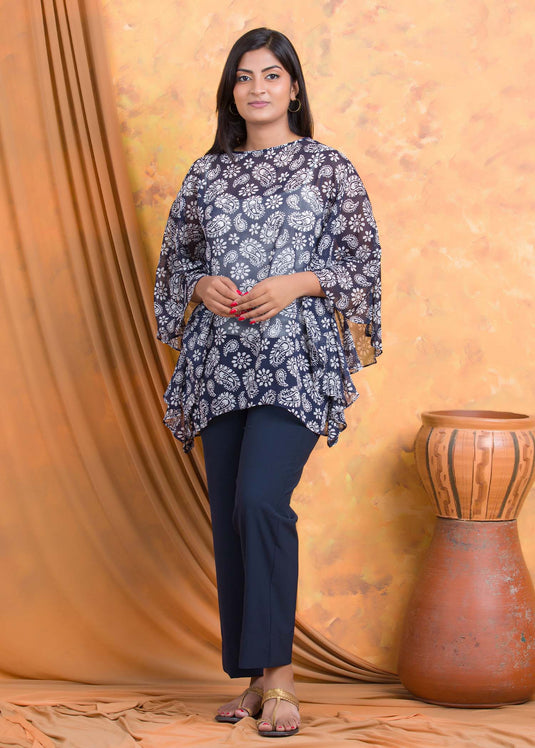 Printed chiffon kaftan blouse