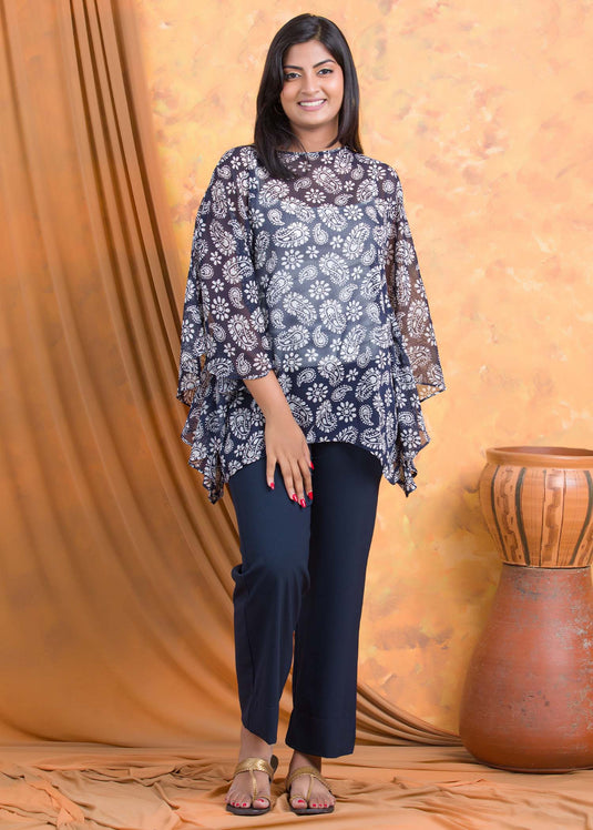 Printed chiffon kaftan blouse