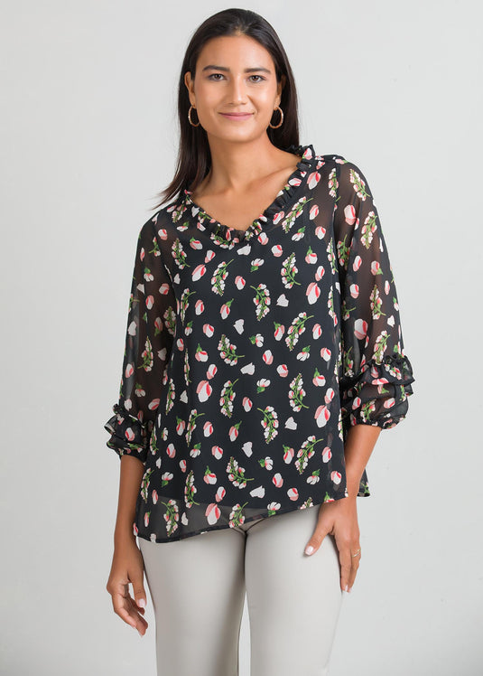 V neck printed blouse