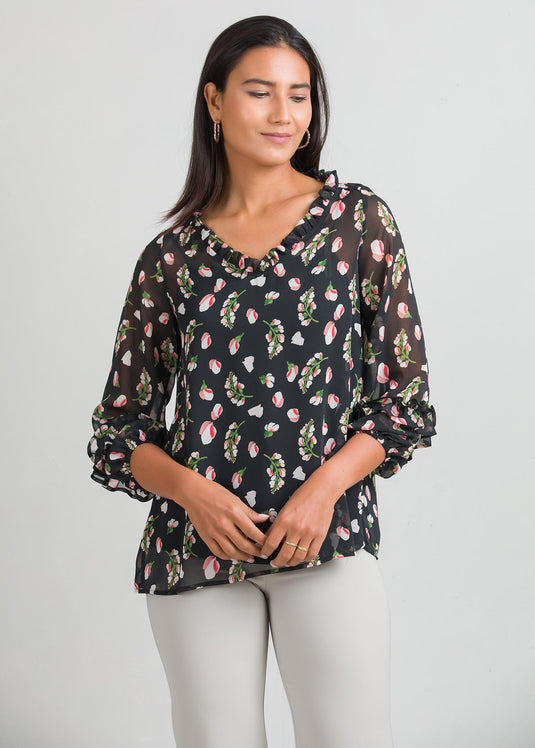 V neck printed blouse