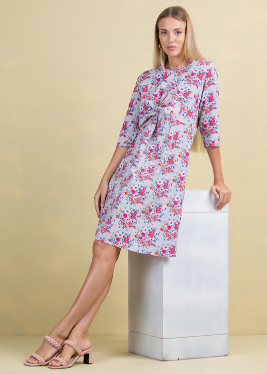 Printed dress with front twist