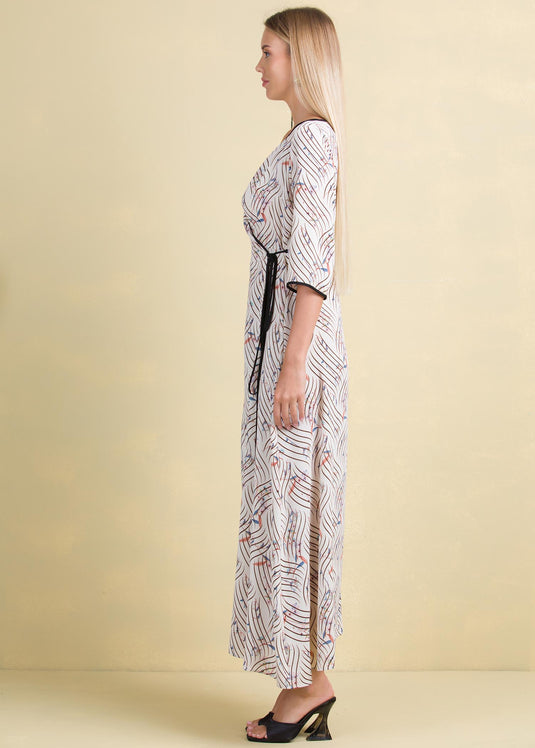 Maxi wrap dress with contrast piping