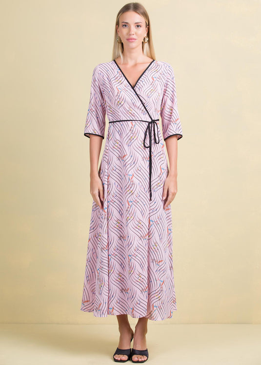 Maxi wrap dress with contrast piping