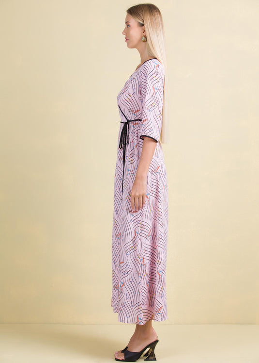 Maxi wrap dress with contrast piping