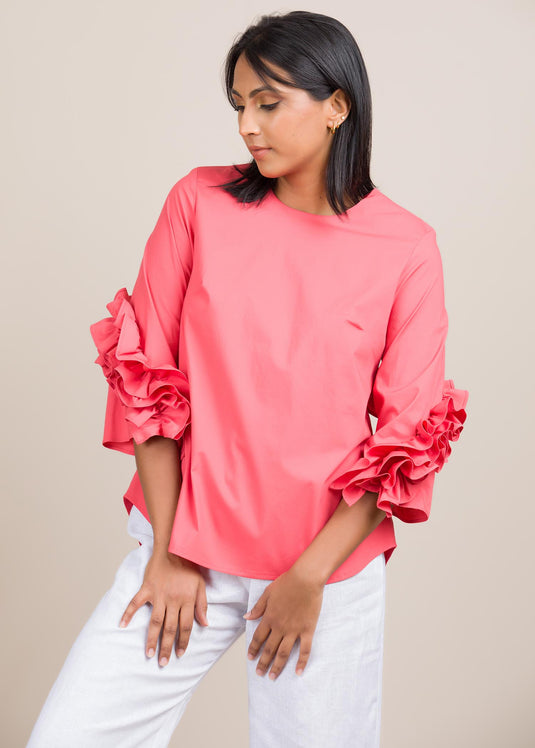 Round neck blouse with frill detail