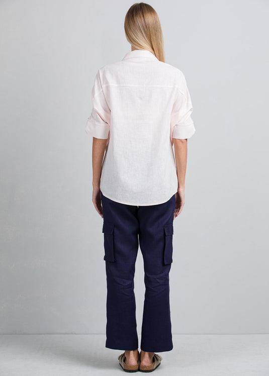 Crossover blouse with ruched sleeves