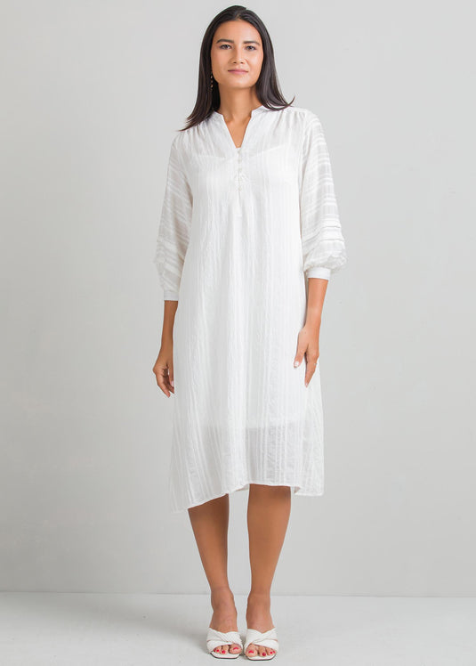 Shift dress with pin tucks on sleeves