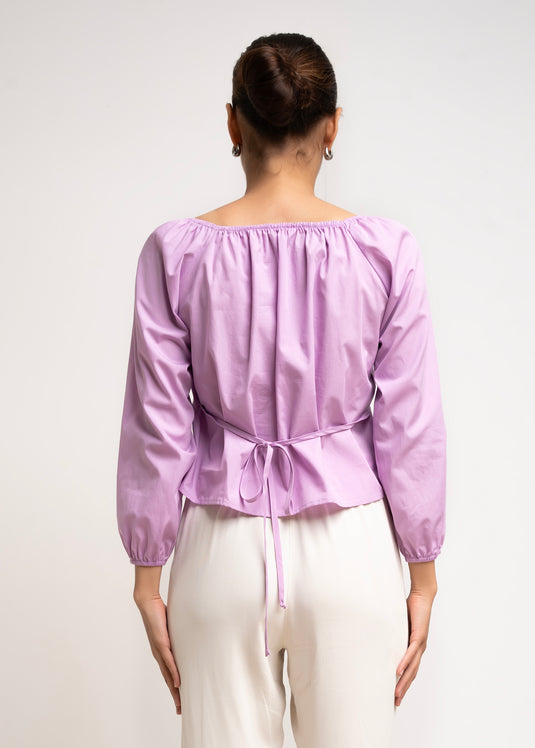 Elasticated Neckline Blouse With Tie