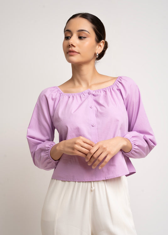 Elasticated Neckline Blouse With Tie