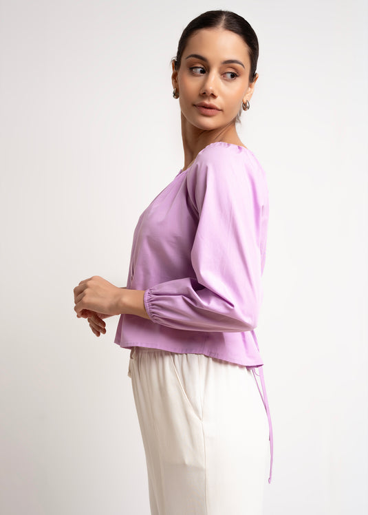 Elasticated Neckline Blouse With Tie