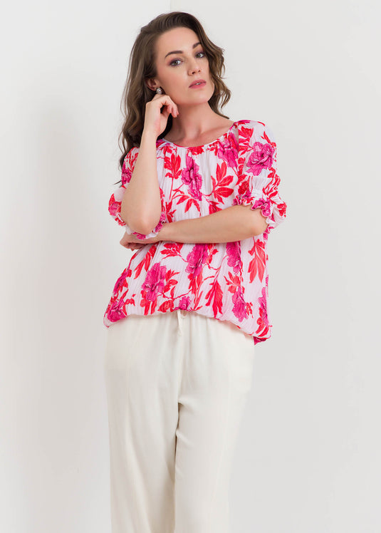 Printed Pleated Blouse