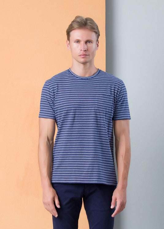 STRIPE CREW NECK T-SHIRT WITH PKT