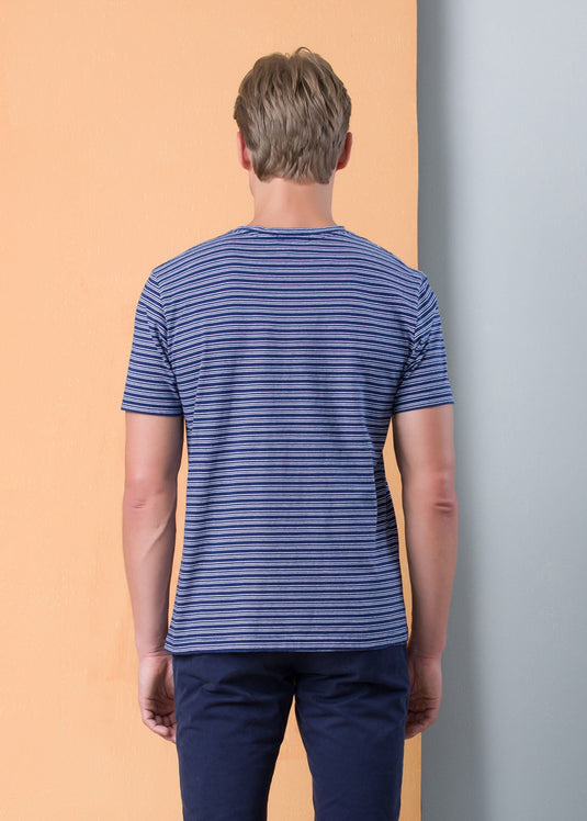 STRIPE CREW NECK T-SHIRT WITH PKT