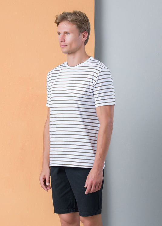 Casual Wear Stripe Crew Neck With Pkt